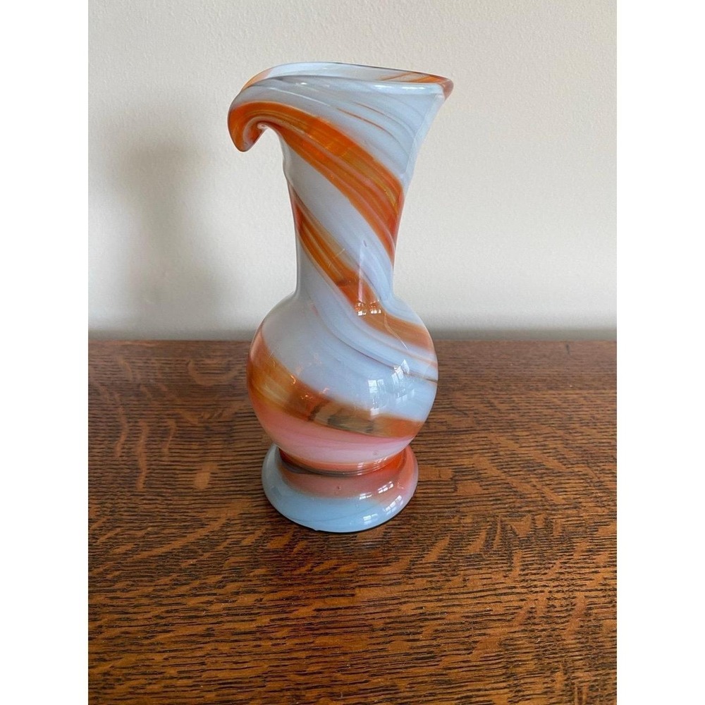 Vase Hand Blown Milk And Orange Glass 7" x 3"  Gift   Knick-Knack 724vase